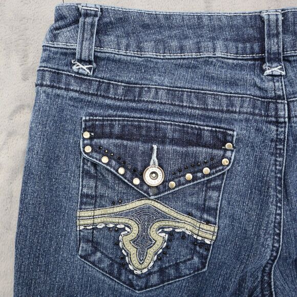 Hot Bottoms Pants Womens 5 Blue Mid Rise Straight Cut Flat Front Jeans - Picture 15 of 16